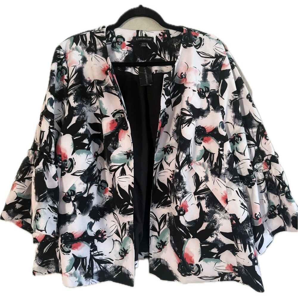 NWT Lane Bryant Open Front Bell Sleeve Blazer Women's Plus 26/28 Floral Lined